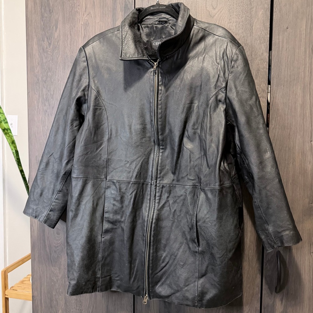 Centigrade‎ Leather Womens 1X Black Genuine Leather Zip Up Car Coat Jacket